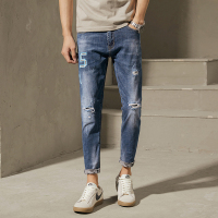 超音狼春夏款 破洞数字刺绣九分牛仔裤CD-1867