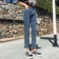 天淳尔春夏款 弹力后腰宽松直筒毛边九分牛仔裤BJH-8588