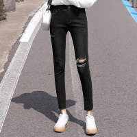 天淳尔春夏款 高腰膝盖破洞修身小脚裤KDD-2020