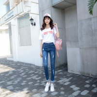 天淳尔春夏款 修身磨破卷边小脚裤TMN-718