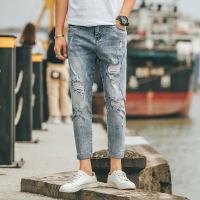 超音狼春夏款 休闲破洞九分牛仔裤男CD-9939