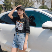 天淳尔夏款 高腰宽松破洞卷边牛仔短裤KJMM-918