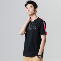 超音狼夏款 侧条纹英文刺绣男T恤HD-2133