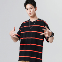 超音狼夏款 横条纹休闲宽松男T恤HD-2135