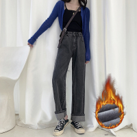 天淳尔冬款 高腰可调节裤腰宽松拖地加绒牛仔裤CYS-C642