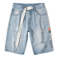 超音狼夏款 破洞宽松休闲牛仔中裤XXNZ-825