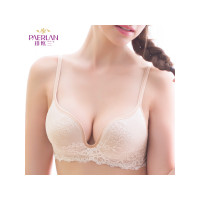 珀依兰 无痕无钢圈蕾丝边文胸小胸聚拢 一片式性感两排扣女士内衣
