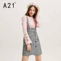 A21秋季2018新款女装修身高腰格子格子裙背带时尚淑女中长裙4832045006