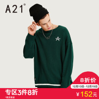 A21秋季2018男装街头风圆领毛衣撞色字母潮男落肩长袖上衣