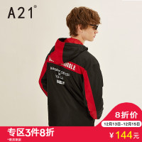 A21秋冬新款男装宽松连帽长袖开胸风衣内置口袋字母印花外套