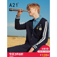 A21毛衣开衫2018秋季学院风V领潮男毛衣章仔撞色男学生开衫