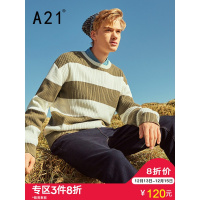 A21宽松横条纹毛衣男秋季新款男装撞色男士毛衫圆领打底衫男线衣
