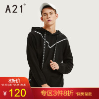 A21秋季2018新款男装时尚字母印花宽松潮男毛衣连帽落肩长袖线衫