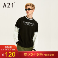 A21毛衣2018秋季新款宽松落肩简约百搭男长袖上衣立体刺绣男装