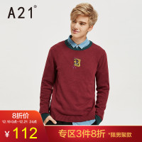 A21秋冬新款男装复古有趣休闲合体圆领毛衣胸口紧致细腻刺绣毛衣