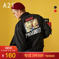 A21秋冬新款男装夹克印花宽松长袖罗纹棒球领短装开胸夹克外套