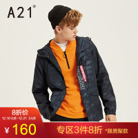 A21秋季2018新款男装街头潮男风衣迷彩字母印花连帽长时尚男外套