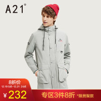 A21秋冬男装连帽中长夹层外套撞色字母印花舒适耐穿时尚潮流
