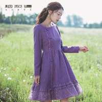 烟花烫冬装女2018新款简约气质复古修身A字毛呢连衣裙 竹里行3840420