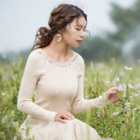 烟花烫毛衣女2018新款冬复古时尚绣花修身显瘦长袖针织衫 鹤莹3841250