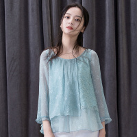 烟花烫雪纺衫女春2019新款刺绣气质时尚宽松显瘦衬衣 蜜言3832470