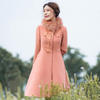 烟花烫大衣女新款2018冬简约气质复古立体花修身毛呢外套 微映3841590