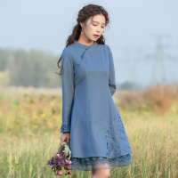 烟花烫冬装女2018新款裙子复古时尚清新气质A字毛呢连衣裙 融露3841180