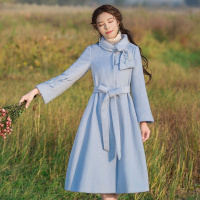 烟花烫大衣女新款2018冬清新简约围巾式领收腰显瘦毛呢外套 雪弦3840720