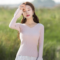 烟花烫春装女2019新款清新简约时尚气质喇叭袖T恤针织衫 容卿03831730