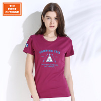 美国户外女士圆领混纺抗皱T恤衫印花混织不起球