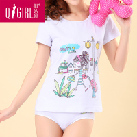 俏姑娘女生夏季棉T恤女士可爱印花家居服上衣QG01003