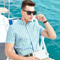 杰米克正装男士免烫短袖衬衫夏季条纹商务衬衣工装中年爸爸衬衫