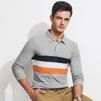 杰米克 春秋季商务休闲男装长袖T恤男翻领纯棉条纹polo衫体恤中年