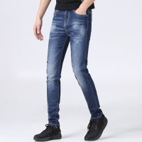 杰米克2018春夏新款男士清爽洗水磨白猫须牛仔长裤