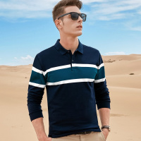 杰米克男装 新款百搭翻领合身棉质撞色T恤男士长袖POLO衫