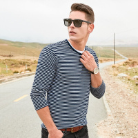 杰米克美式休闲圆领棉质海军风长袖T恤