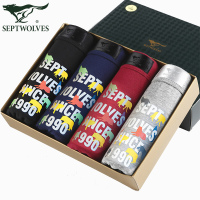 七匹狼男士内裤男字母印花平角裤中腰短裤头四角裤4条盒装