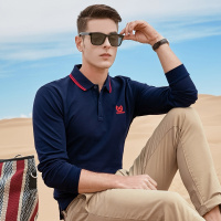 杰米克男装 新款绣标百搭翻领合身棉质纯色男士长袖T恤POLO衫