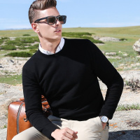杰米克2018秋季新款毛衣纯色黑色休闲合身保暖圆领男士羊毛衫