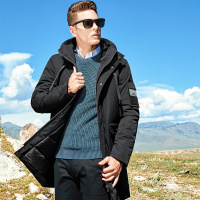 杰米克2018新款【突显气质】冬季简约百搭合身大口袋连帽长款男士羽绒服