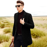 杰米克2018秋季新款【帅气挺拔】休闲翻领合身两粒扣纯色中长款男士毛呢外套
