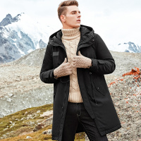 杰米克2018新款【优越品质】冬季帅气百搭腰抽绳可收腰合身连帽长款男士羽绒服