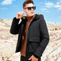 杰米克2018新款【帅气百搭】冬季简约休闲合身帽里迷彩撞色连帽短款男士羽绒服
