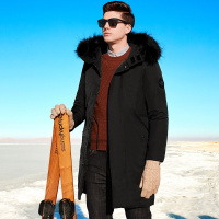 杰米克2018冬季新款 连帽可拆卸貉子毛条中长款防寒男士羽绒服