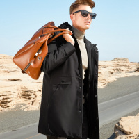 杰米克2018冬季新款 【舒适连帽】休闲简约纯色袖标男士中长款羽绒服