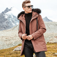 杰米克2018冬季新款【帅气有型】时尚简约百搭合身连帽毛领长款男士羽绒服