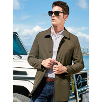 【苏宁自营】杰米克男装 春季新款翻领防风耐磨时尚精致单排扣中长款男士风衣外套