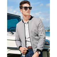 【苏宁自营】杰米克男装 春季新款休闲棒球领减龄罗纹短款男士夹克立体剪裁