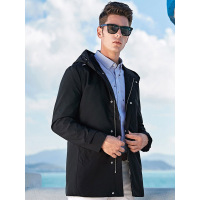 【自营】杰米克 新款百搭简约纯色休闲连帽中长款男士风衣外套