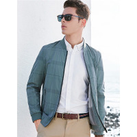 【苏宁自营】杰米克男装 春装新款男士常规休闲简约格纹棒球领夹克外套
